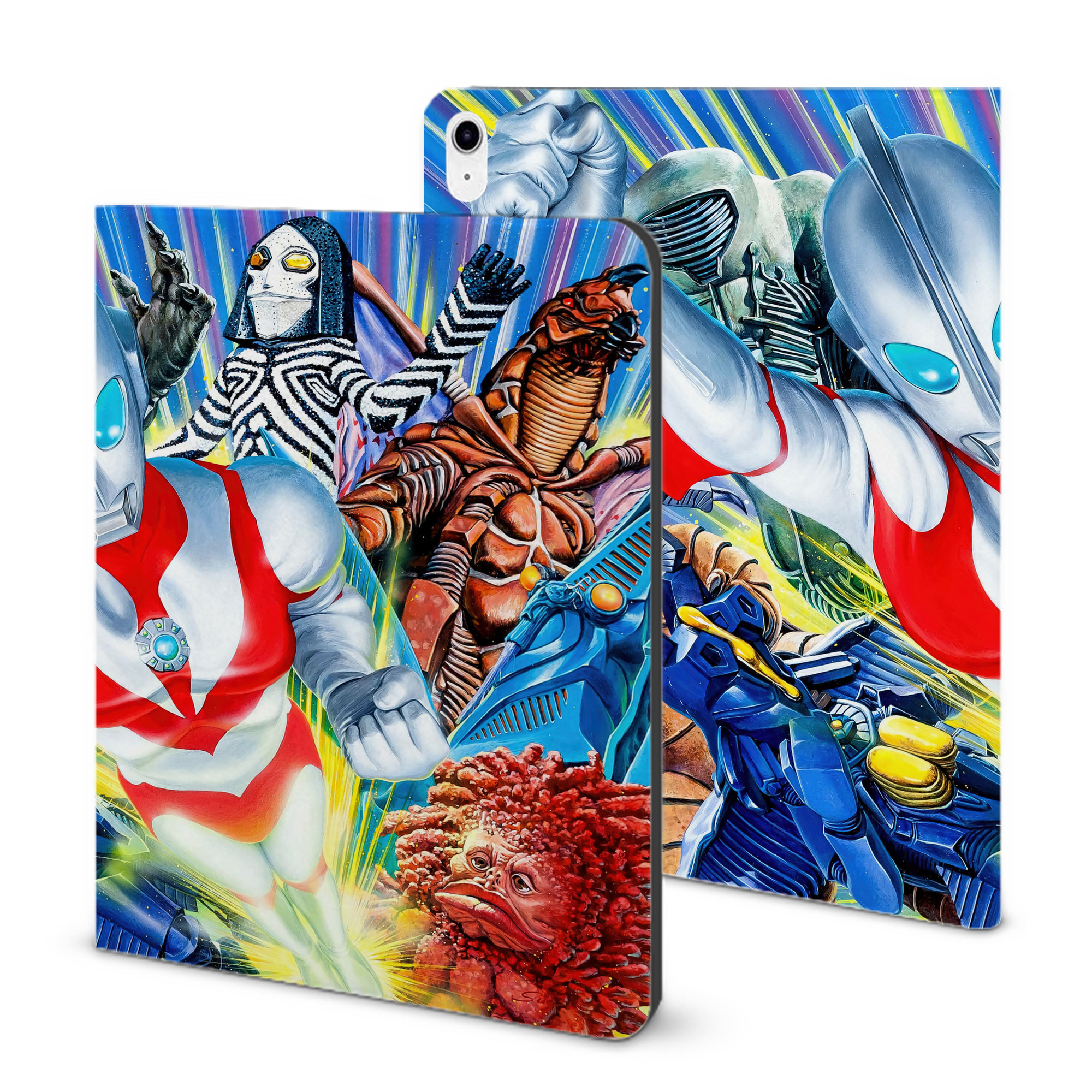（画像用） ウルトラマン Ultraman IPad ケース ブック型 PUレザー TPU 耐衝撃 軽量 薄型 ペン収納なし 全面保護 IPad 各モデル対応